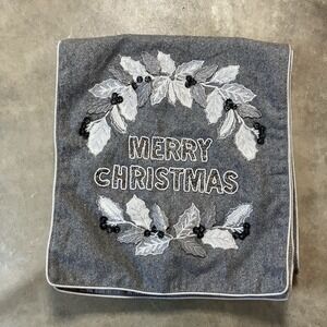Nicole Miller Home Table Runner Merry Christmas Holiday Festive Gray Beaded‎